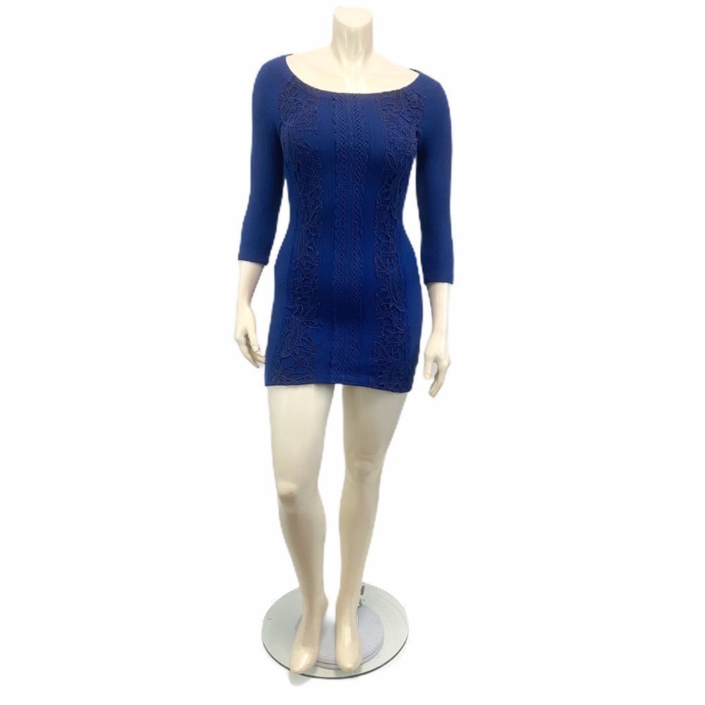 FREE PEOPLE Blue Lace Cut Out Mini Dress Sz XS